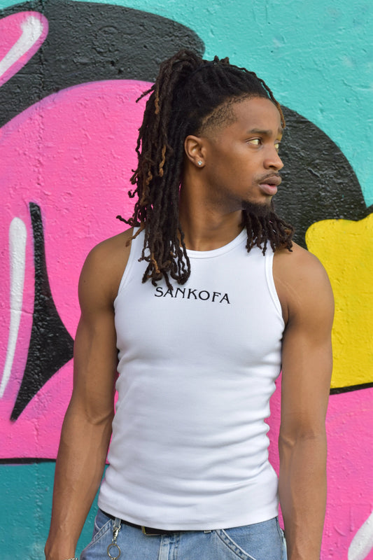 White Fitted Sankofa Tank Top